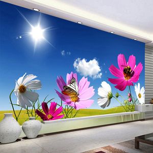 Carta da parati fotografica 3D personalizzata Sole Fiori Natura Paesaggio Pittura murale Soggiorno Decorazione murale Papel De Parede Moderna
