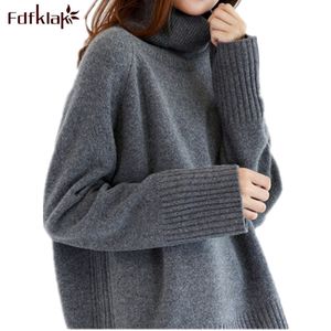 Fdfklak New Cashmere Blended Knitted Sweater Women Turtleneck Autumn Winter Female Pullover Loose Warm Sweaters Knit Clothes