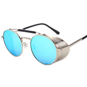 Wholesale-luxo designer sunglasse mens marca moda moldura de metal lado redondo vintage retrô steampunk gothic hippie círculo retro óculos