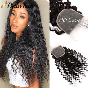 Indian HD Lace Fechamento Deep Wavy Virgin Virgin Human Top Closures Free Parte 4x4 Cor natural Bella Hair