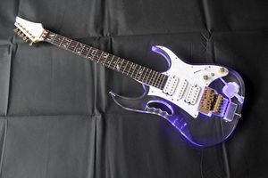 Fabrika Özel Acylic Elektro Gitar ile LED aydınlatması, Floyd Rose Köprüsü, Altın Madeni Gülağacı Klavye, özelleştirilebilir