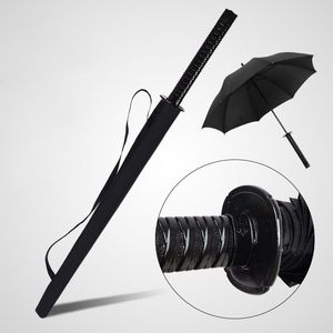 Japon Samurai Swords Umbrella Sunny rainny Uzun sap Şemsiye Yarı otomatik 16 kaburga Siyah Şemsiyeler