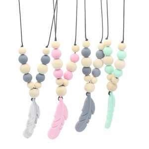 Baby Teething Toy Silicone Training Baby Teethers Necklace Feather Pendant Necklace Chewing Toy Beads Pacifier Clip Best Gifts