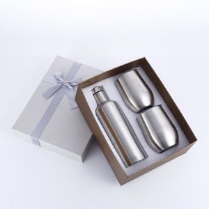 Şarap Tumbler Set Yumurta Tumbler Set Cam Seti Paslanmaz Çelik Hediye Paketi Bir Şişe 2 Tumbler 500ml