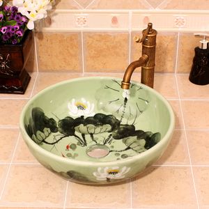 Orient klar Lotus China Malerei handgemachte Waschbecken Badezimmer Waschbecken Aufsatz-Kunst-Becken Keramik-Becken