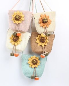 Children Girl Mini Straw Messenger Bag 3D Sunflower Shoulder Bags Summer Beach Purse Straw Bag for baby Kids