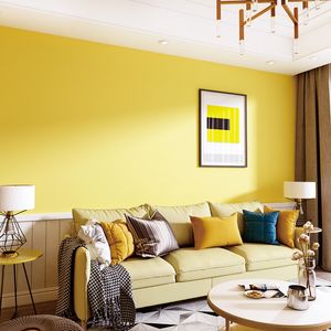 Nordic Длинные волокна желтый Сплошной цвет Шелк Обои для гостиной Спальня ОДЕЖДЫ Стены Нетканые Ins обои
