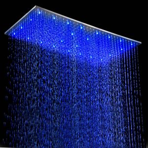 Teto levou cabeça de chuveiro banheiro grande chuva painel aéreo 304 aço inoxidável acabamento escovado chuveiro 500 * 1000mm ou 400 * 800mm
