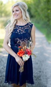 Düğün Şifon Dantelleri İçin En Yeni Kraliyet Mavi Kısa Nedime Elbiseleri Jewel Sırtsız Diz Uzunluğu Onur Hizmetçisi Balo Elbiseleri Hy283