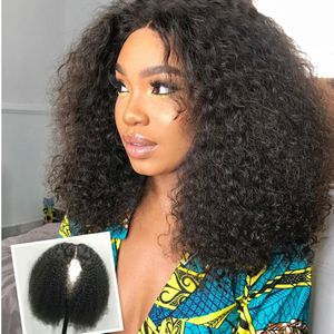 DIVA1 HD Şeffaf 150% Yoğunluk Kısa Afro Kinky Curl Bob Dantel Ön Peruk Afrikalı Kadınlar için Preklu 360 Frontal Peruk U Part16 inç