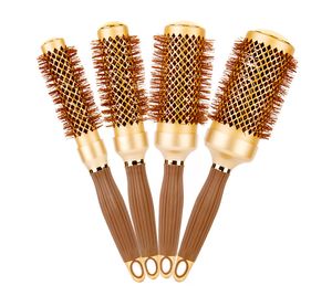 Gold Themal Hai Salon Nano Ceramic Curly Har Round Brush Aluminum Radial Hai Ionic Comb in 4 Sizes Professional Salon Brushes