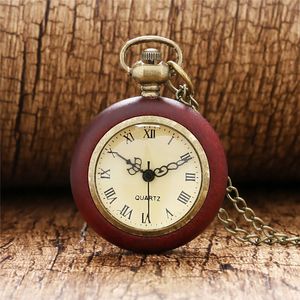 Kuvars antik cep saati kırmızı ahşap kasa şeffaf cam top şekil ince zincir retro kazak kolye hemşire saatler hediye es