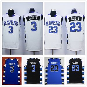 One Tree Hill 3 Lucas Scott Jersey Blue Black White 23 Nathan Scott çift dikişli örgü basketbol formaları