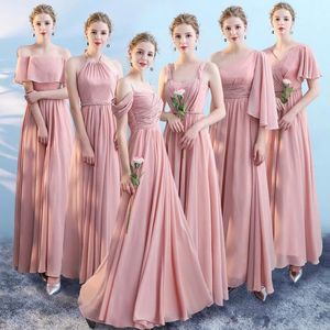 Custom Made Candy Pink All Style Neckline Chiffon A Line Bridesmaid Dress Simple Long Wedding Guests' Dresses With Zipper Back