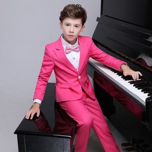 Boys Formal Tuxedos for Occasions, Hot Pink Peak Lapel Kids Wedding Suits with Tie (Jacket+Pants+Tie)