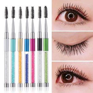 1PC Eyebrow Brush Mascara Spiral Wand Applicator With Rhinestone Handle EyeLashes Extension Comb Eye Makeup Tools 10 Colors