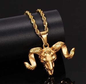 18K Gold Bull Глава ожерелье 316L Stainess сталь ожерелье Bull Horn Подвеска с 24inch веревочки цепи