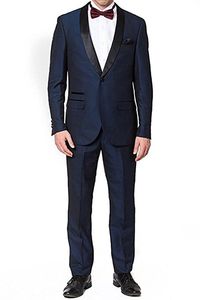 Ucuz ve Güzel Şal Yaka Groomsmen Tek Düğme Damat Smokin Erkekler Takım Elbise Düğün / Balo / Akşam Yemeği En İyi Adam Blazer (Ceket + Pantolon + Kravat) Ho8