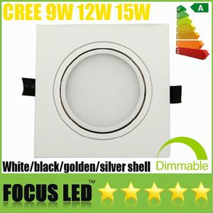 Kare 9 W 12 W 15 W Buzlu kapak LED Downlight Eğilebilir Armatür Gömme Tavan Aşağı Işık Kapalı Lambalar Beyaz / siyah / gümüş / altın kabuk