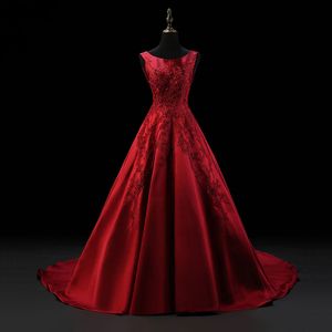 Vintage rote Gothic-Brautkleider, ärmellos, Perlenspitze, Applikationen, A-Linie, Satin, tiefer Rücken, moderne Damen, nicht weiße Brautkleider, Empfangskleider