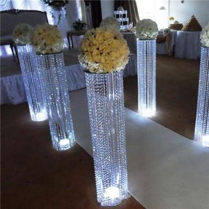 Luxury Rhinstones Luxury Flower Vase Crystal Beaded Floor Pillars Tall Chandelier Centerpiece Luxury Flower stand Wedding Event Decoration