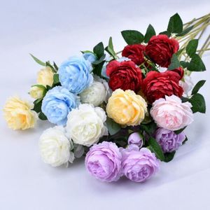 Букет пионов с тремя головками Paeonia Suffruticosa, букет роз, искусственный шелковый цветок пиона для украшения дома, свадебные принадлежности