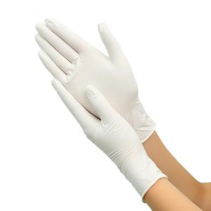Luvas de látex descartáveis ​​White não -slip ácido e alkali laboratório de borracha Luvas de látex Luvas de limpeza de casa em estoque S-XL