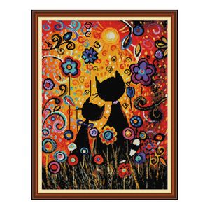 Gouache cat home diy kit Handmade Cross Stitch Craft Tools Embroidery Needlework sets counted print on canvas DMC 14CT  11CT