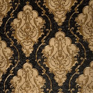 duvar Rulo yıkanabilir Vinil PVC Duvar kağıdı Lüks Yüksek Grade Black Gold Kabartmalı Doku Metalik 3D Damask duvar kağıdı