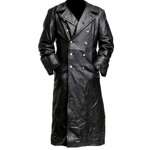 Mens Medieval Vintage Leather Trench Coats Pure Long Leather Jacket Male Clothing Streetwear Windbreaker