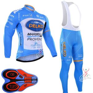 Delko ekibi Bisiklet uzun Kollu jersey bib pantolon setleri Mens Hızlı Kuru Ropa Ciclismo Mtb Giysi Yarış Giyim U82836