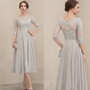 Zarif anne gelin elbiseler Jewel Sheer aplike Dantel Dantelli düğün konuk elbisesi şifon Custom made Diz boyu anne elbisesi ucuz