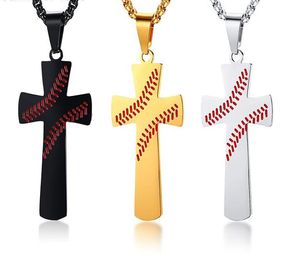 50pcs silver flat cross Baseball Bat Cross Pendant Necklace Gold Silver Black Color Stainless Steel Baseball Cross Pendant Necklace
