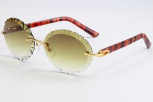 Fantasievolle randlose Sonnenbrille im Großhandel, 3524012A, Metallmischung, Marmor, rote Planke, übergroße runde Brille, Vintage-Sonnenbrille, Modeaccessoires, heiß