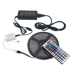 Полный RGB Светодиодная лента SMD 5050 Kits 60LEDs 5M 300LEDs Водонепроницаемая RGB LED Strips с 44 кнопочный пульт ДУ + 12V 5A питания