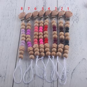 31 Color Silicone Baby Pacifier Chain Clips Baby Clip Chain Holder Wood Beaded Pacifier Soother Holder Clip Nipple Teether Strap Chain M2234