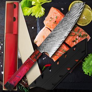 Mutfak Bıçağı 8 İnç VG10 Şam Çelik 67 Katman Cleaver Yardımcı Bitkisel Kiritsuke Gyuto Bıçaklar Katılaşmış Ahşap Kol Hediye Kutusu Kapaklar