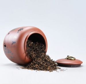 Bule de chá de barro roxo jarra de cerâmica pote doméstico selado pu 'er chá preto e pote de armazenamento verde jarro auspicioso