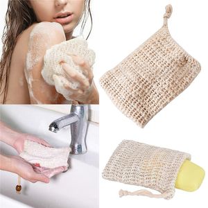 Sacchetti di cotone e lino appendibili in rete schiumogena di ramie naturale utilizzati per la schiuma di massaggio esfoliante per la doccia