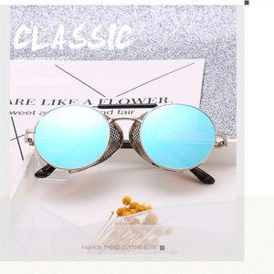Wholesale-luxuoso designer de óculos de sol para mulheres Mens marca metal moldura lado redondo vintage retrô steampunk gothic hippie círculo retro óculos
