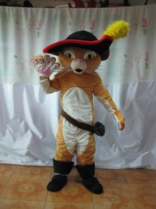 Cadılar Bayramı Puss Boots Kedi Maskot Kostüm Yüksek Kaliteli Karikatür kahverengi Kedi Anime tema karakter Noel Carnival Parti Fantezi Kostümler