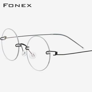 FONEX Titanium Alloy Eyeglasses Frame Men Prescription Screwless Myopia Optical Glasses Women Rimless Round Korean Eyewear 98620
