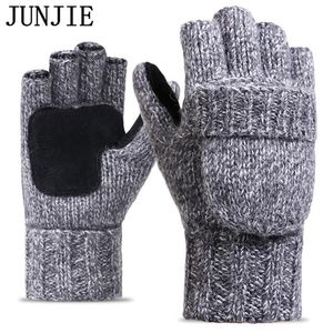 2017 Thick Male Fingerless Gloves Men Wool Winter Warm Exposed Finger Mittens Knitted Warm Flip Half Finger Gloves High Quality249N