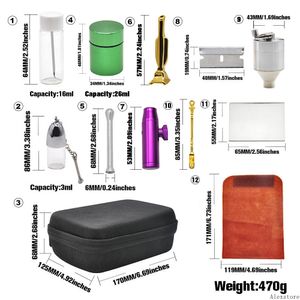 Borular Kitleri 12 Adet Ile Seti Herb Öğütücü Snuff Hap Kutusu Şişe İN İpucu Dispenser Nasal Kılıf Konteyner Depolama Sigara Taşımak Fermuar Çanta DHL
