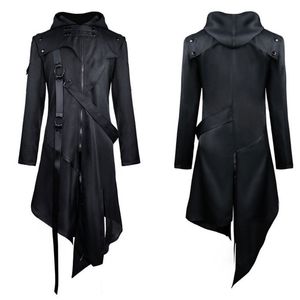 Vintage Punk Custome cosplay Jackets Gothic Belt Swallow-Tail Coat Long Sleeved Vintage Halloween Long Uniform Men outfit