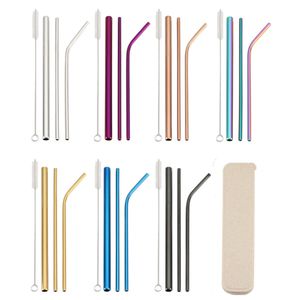 Reusable Metal Drinking Straws Stainless Steel Sturdy Bent Straight Drinks Straw with Cleaning Brush Bar Party Accessory JK2007XB