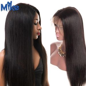 Mikehair Brezilyalı İnsan Saç Dantel Ön Peruk 12 inç 26 inç Düz 100% İnsan Saç Dantel Peruk Bebek Saçlı