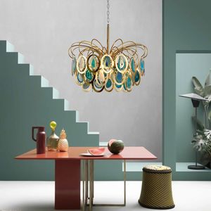 Pendant Lamps Blue Lights Modern Chandeliers Luxury Agate Suspension Light E14 Creative Restaurant Ceiling Hanging Lighting Home Decoration Fixture