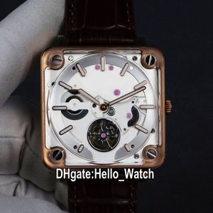 Yeni 42.5mm Deneysel BR-X2 BRX2-MRTB-ST Gümüş Dial Otomatik Turbillon Erkek İzle Gül Altın Kılıf Deri Kayışı Saatler Hello_Watch