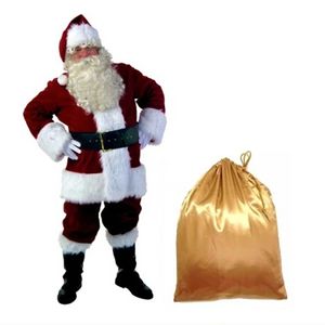 Um conjunto completo de chapéu de trajes de Natal Papai Noel para adultos azul roupas de natal vermelho Papai Noel traje terno